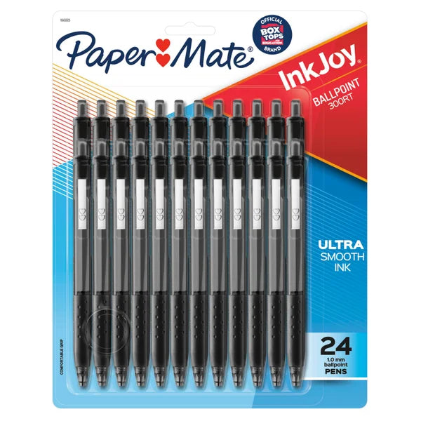 Paper Mate InkJoy 300 RT Retractable Ballpoint Pen, Medium Point 1.0mm, Black Ink, 24 ct