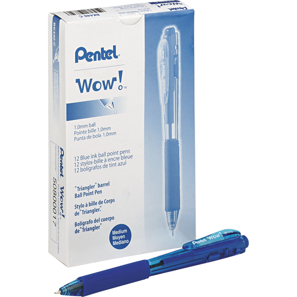 Pentel WOW! Retractable Ballpoint Pen, Medium Point 1.0mm, Blue Ink, 12 ct