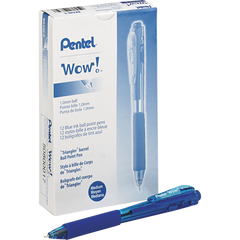 Pentel WOW! Retractable Ballpoint Pen, Medium Point 1.0mm, Blue Ink, 12 ct