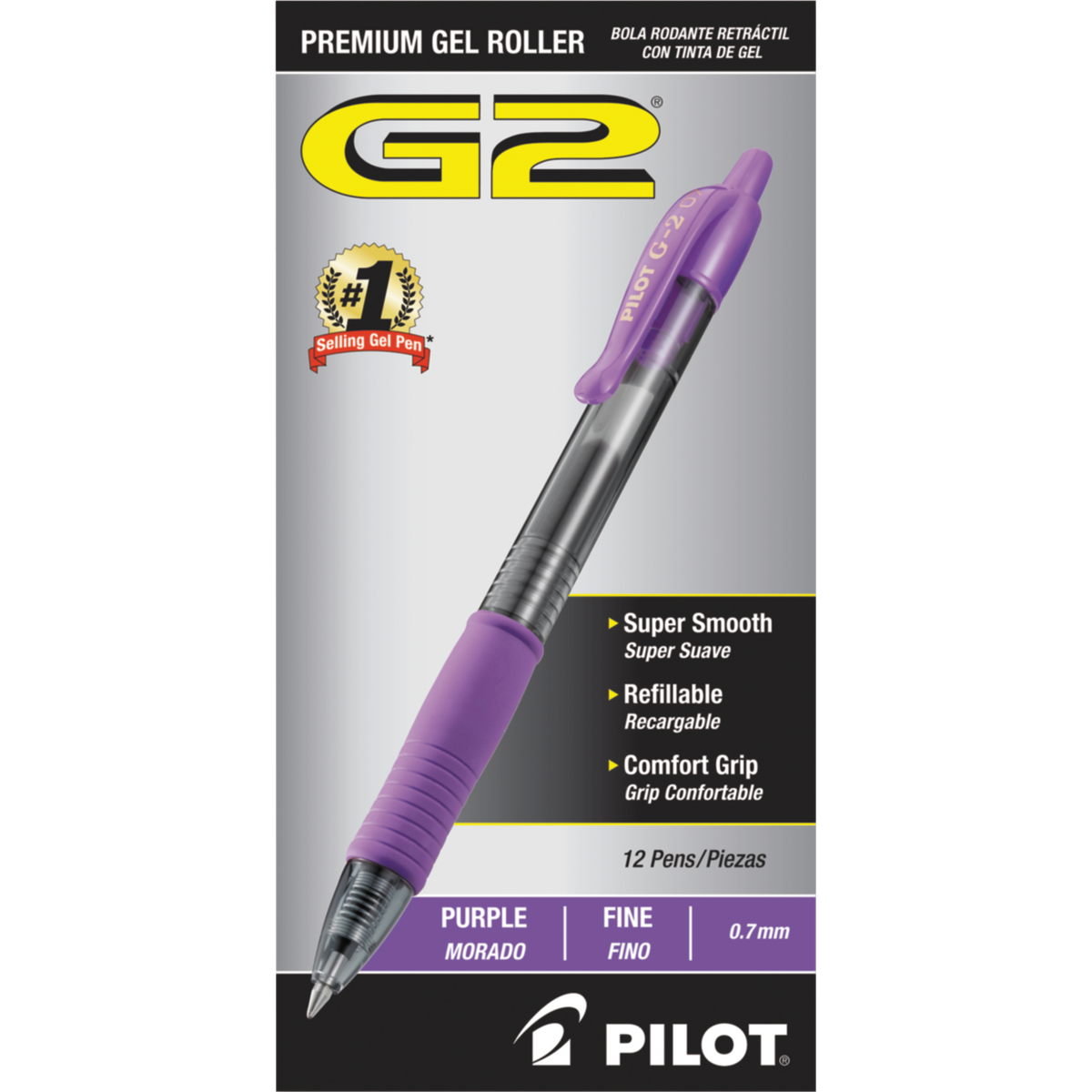 Pilot G2 Premium Retractable Gel Pen, Fine Point 0.7mm, Purple Ink, 12 ct