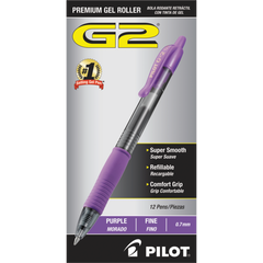 Pilot G2 Premium Retractable Gel Pen, Fine Point 0.7mm, Purple Ink, 12 ct