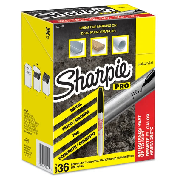 Sharpie Industrial Permanent Marker, Fine Point, Black, 36 ct