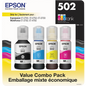 Epson 502 EcoTank Ink Bottles, Ultra-High, Cyan/Magenta/Yellow/Black, 4 pk