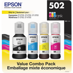 Epson 502 EcoTank Ink Bottles, Ultra-High, Cyan/Magenta/Yellow/Black, 4 pk