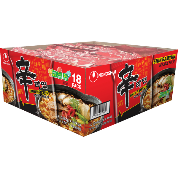 Nongshim Shin Ramyun Noodle Soup, Gourmet Spicy, 4.2 oz, 18 ct