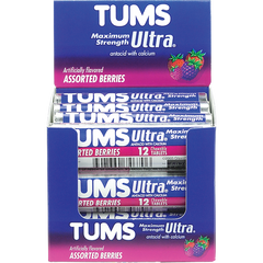 TUMS Ultra Antacid with Calcium, Maximum Strength, Assorted Berries, 12 ct