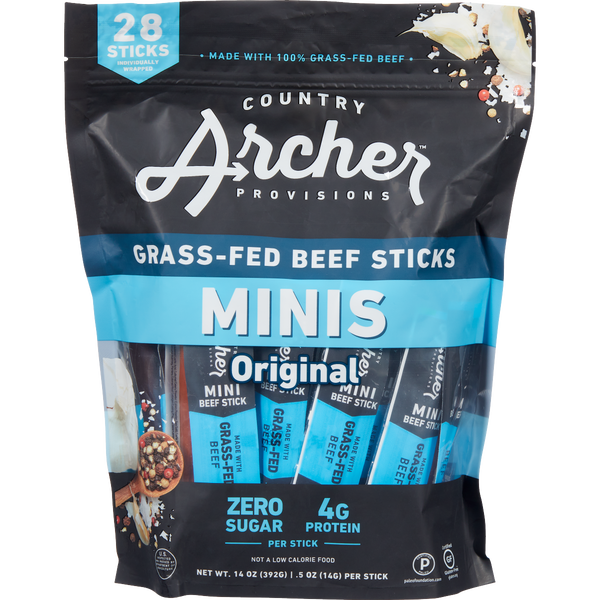 Country Archer Grass-Fed Beef Stick Minis, Original, 0.5 oz, 28 ct