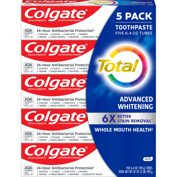 Colgate Total Advanced Whitening Toothpaste, 6.4 oz, 5 ct