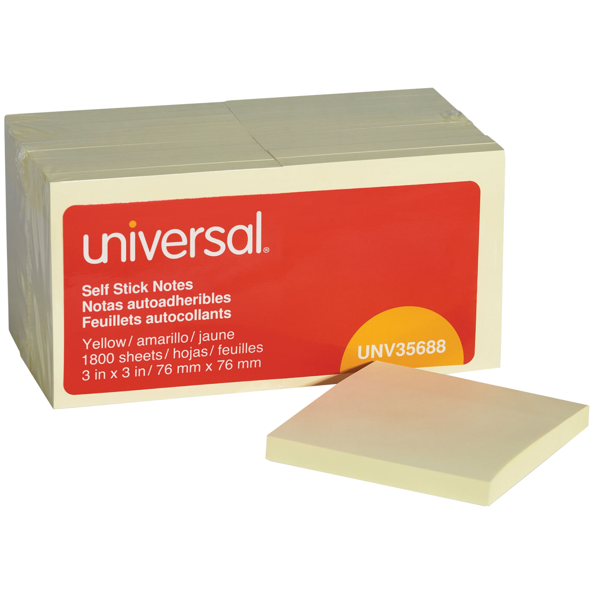 Universal Self-Stick Notes, Yellow, 3" x 3", 100 Sheets, 18 Pads