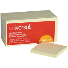 Universal Self-Stick Notes, Yellow, 3" x 3", 100 Sheets, 18 Pads