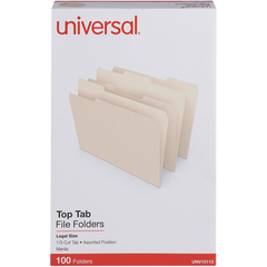 Universal Top Tab File Folder, Legal, 1/3 Cut Tab, Manila, 100 ct