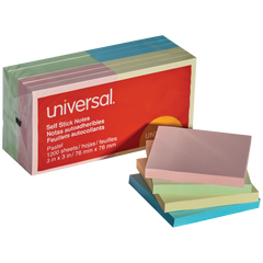 Universal Self-Stick Notes, Assorted Pastel Colors, 3" x 3", 100 Sheets, 12 Pads