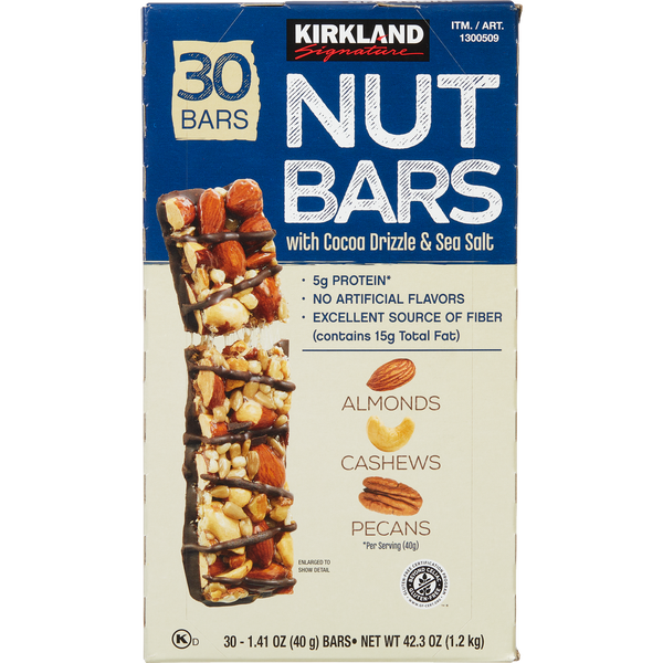 Kirkland Signature Nut Bars with Cocoa Drizzle & Sea Salt, 1.41 oz, 30 ct