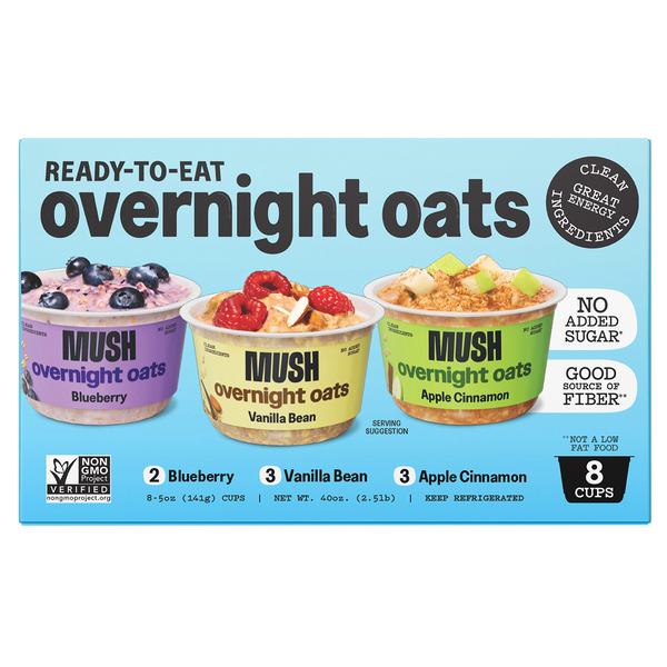 MUSH Overnight Oats, Variety Pack, 5 oz, 8 ct