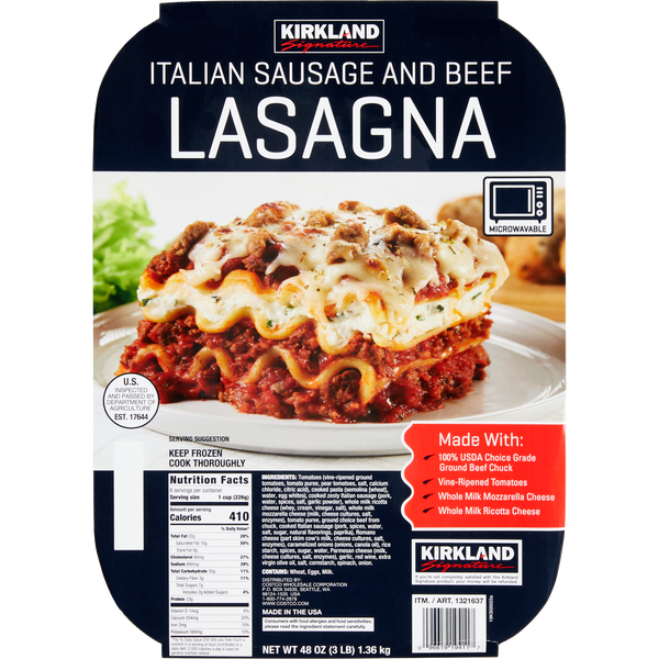 Kirkland Signature Italian Sausage and Beef Lasagna, 3 lbs, 2 ct