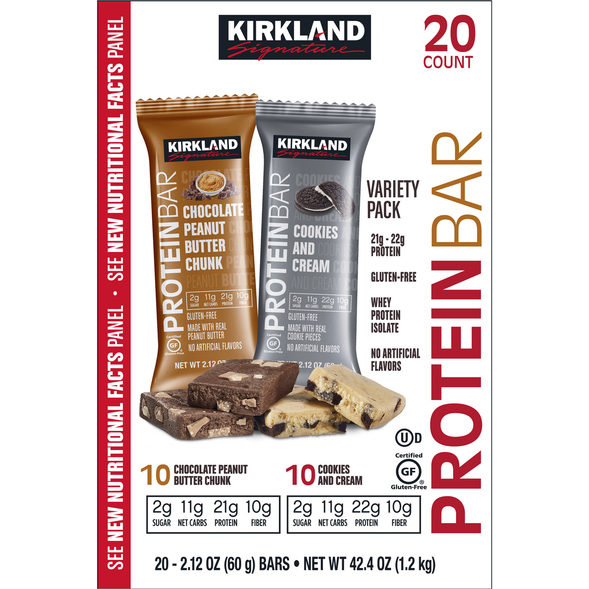 Kirkland Signature Protein Bar, Variety Pack, 2.12 oz, 20 ct