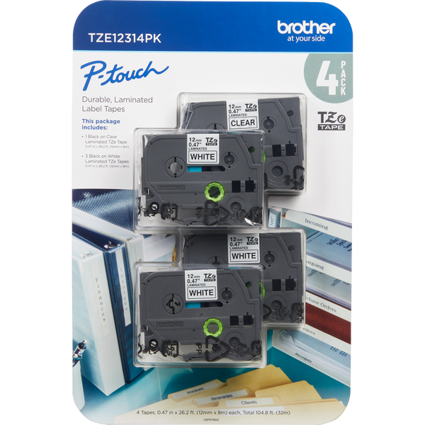 Brother P-Touch TZE Label Tape, 0.47"W x 26.2'L, 4 ct