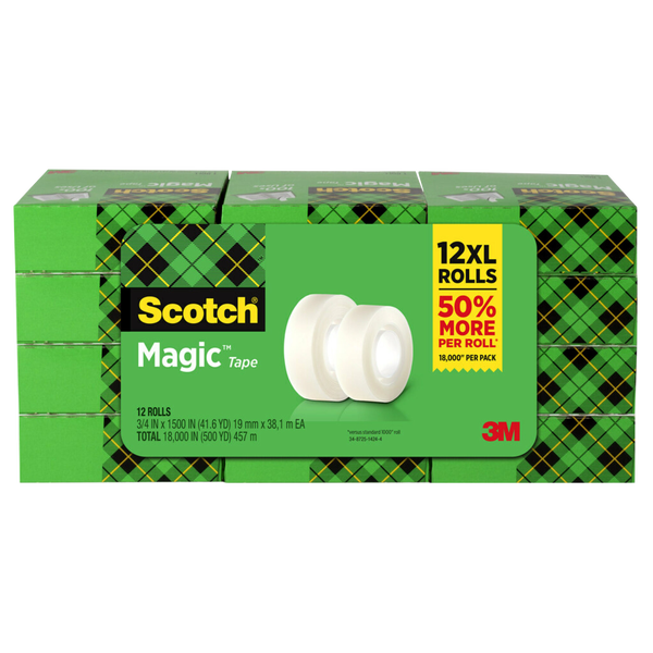 Scotch Magic Tape Refill, 3/4" x 1500", 12 ct