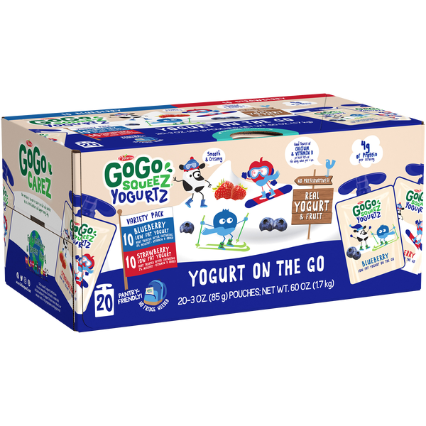 GoGo SqueeZ YogurtZ, Yogurt on the Go, Variety Pack, 3 oz, 20 ct