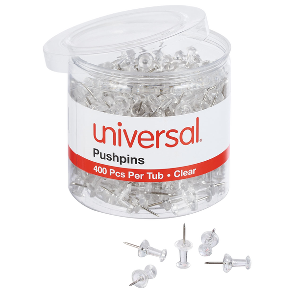 Universal Push Pins, Clear, 3/8", 400 ct