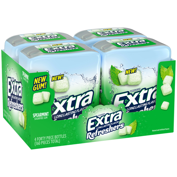 Extra Refreshers Sugar Free Gum, Spearmint, 40 pieces, 4 ct