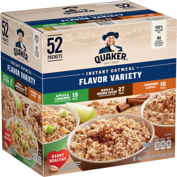 Quaker Instant Oatmeal, Variety Pack, 1.51 oz, 52 ct