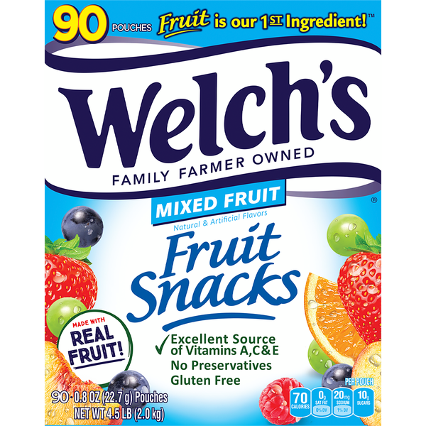 Welch's Fruit Snacks, Mixed Fruit, 0.8 oz, 90 ct