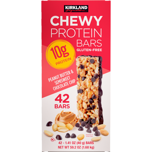 Kirkland Signature Chewy Protein Bar, 10g Protein, Peanut Butter & Semisweet Chocolate Chip, 1.41 oz, 42 ct