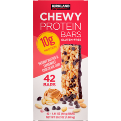 Kirkland Signature Chewy Protein Bar, 10g Protein, Peanut Butter & Semisweet Chocolate Chip, 1.41 oz, 42 ct