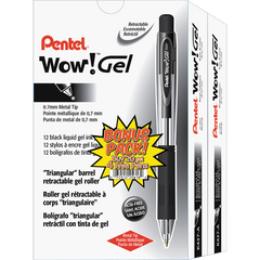 Pentel WOW! Retractable Gel Pen, Medium Point 0.7mm, Black Ink, 24 ct