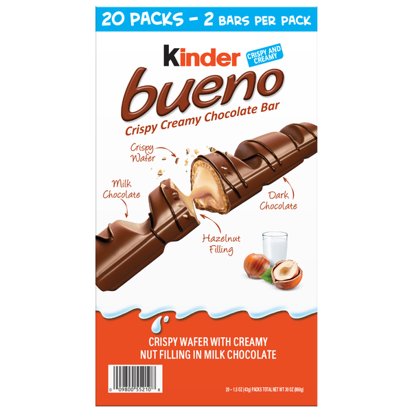 Kinder Bueno Chocolate Bars, 1.5 oz, 20 ct