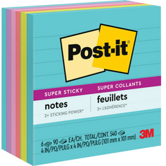 Post-it Super Sticky Notes, 4" x 4", Supernova Neons Collection, Lined, 90 Sheets, 6 Pads