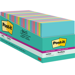 Post-it Super Sticky Notes, 3" x 3", Supernova Neons Collection, 70 Sheets, 24 Pads