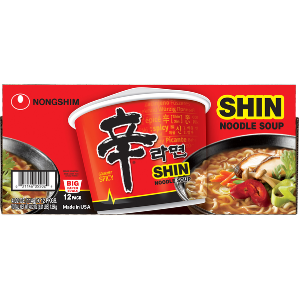 Nongshim Shin Ramyun Noodle Soup, Gourmet Spicy, 4.2 oz, 12 ct