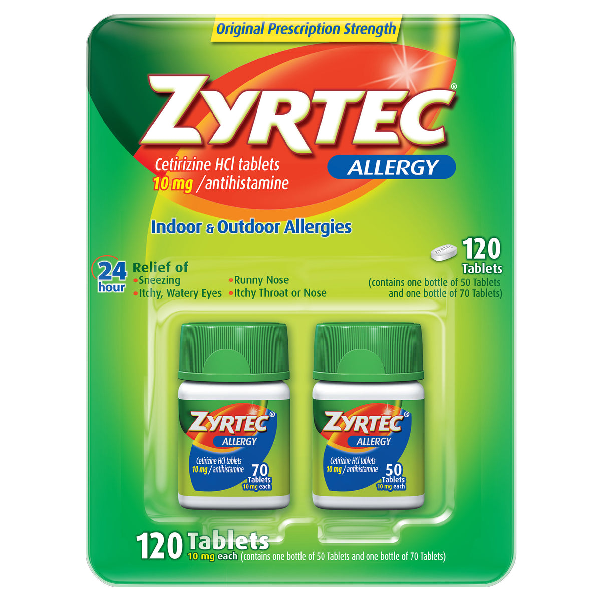 Zyrtec 24 Hour Allergy Relief Antihistamine Cetirizine HCl 10 mg, 120 Tablets