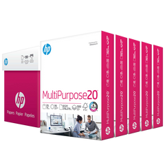 HP Multipurpose Paper, 96 Bright, 20 lb, White, 8-1/2" x 11", 5 Reams, 2500 Sheets