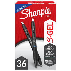 Sharpie S-Gel Retractable Gel Pen, Medium Point 0.7mm, Blue Ink, 36 ct