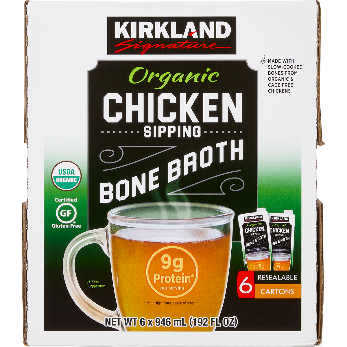 Kirkland Signature Organic Chicken Bone Broth 32 fl oz, 6 ct