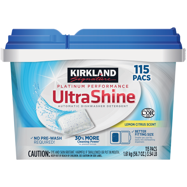 Kirkland Signature Ultra Shine Pacs, Lemon Citrus Scent, 115 ct