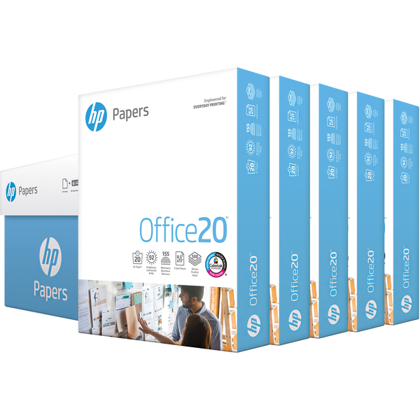 HP Office 20 Printer Paper, 92 Bright, 20 lb, White, 8-1/2" x 11", 5 Reams, 2500 Sheets