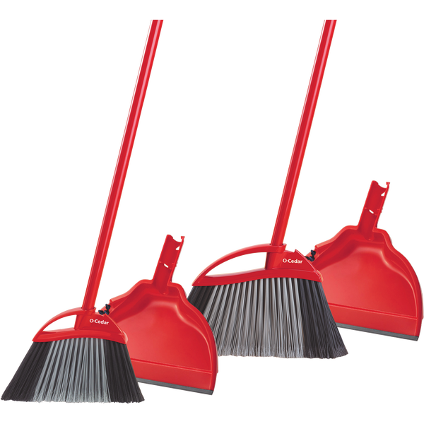 O-Cedar Broom and Dust Pan, PowerCorner Angle, Red, 2 sets