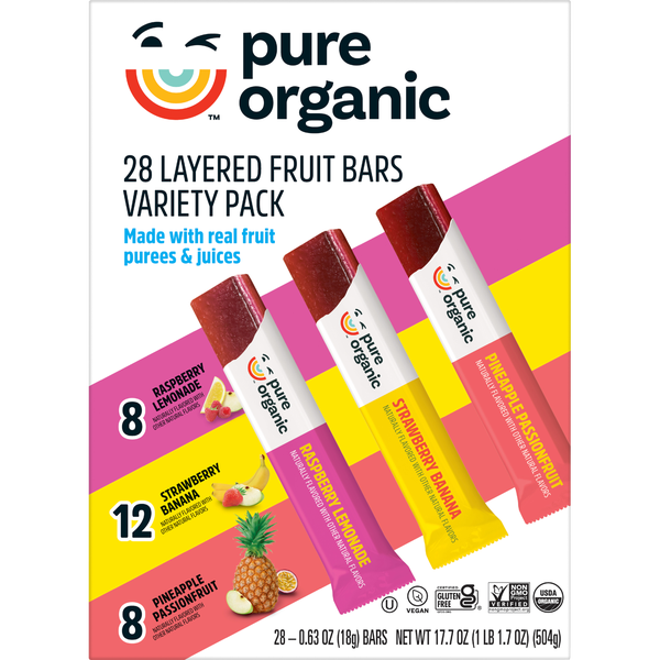 Pure Organic Layered Fruit Bars, Variety Pack,  0.63 oz, 28 ct