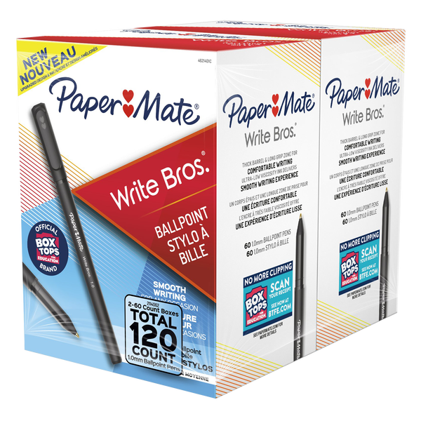 Paper Mate Write Bros. Ballpoint Stick Pen, Medium Point 1.0mm, Black Ink, 120 ct