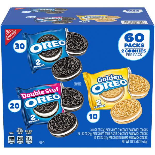 OREO Sandwich Cookies, Chocolate and Golden Variety Pack, 60 ct