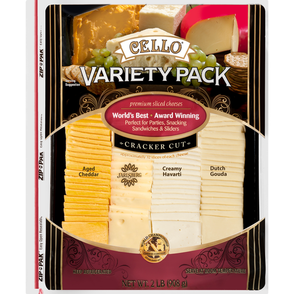 Cello Variety Pack, Cracker Cut, Premium Sliced Cheeses, 2 lbs