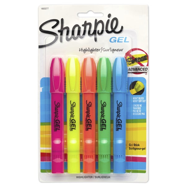 Sharpie Gel Highlighter, Bullet Tip, Assorted Colors, 5 ct