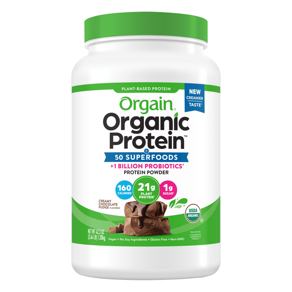 Orgain Organic Protein + 50 Superfoods Plant Based Protein Powder, 21g Protein, Creamy Chocolate Fudge, 2.64 lbs