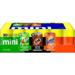 7UP, A&W, Sunkist Mini Can Variety Pack, 7.5 fl oz, 30 ct