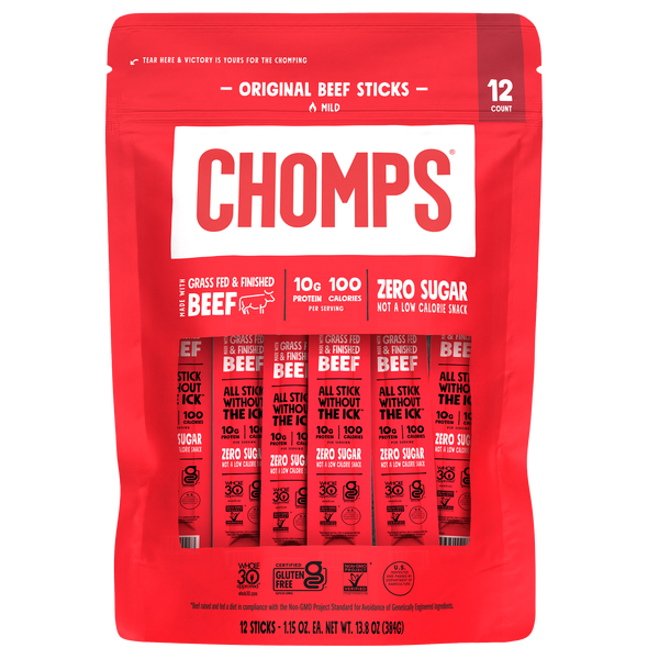 Chomps Original Beef Sticks, Mild, 1.15 oz, 12 ct