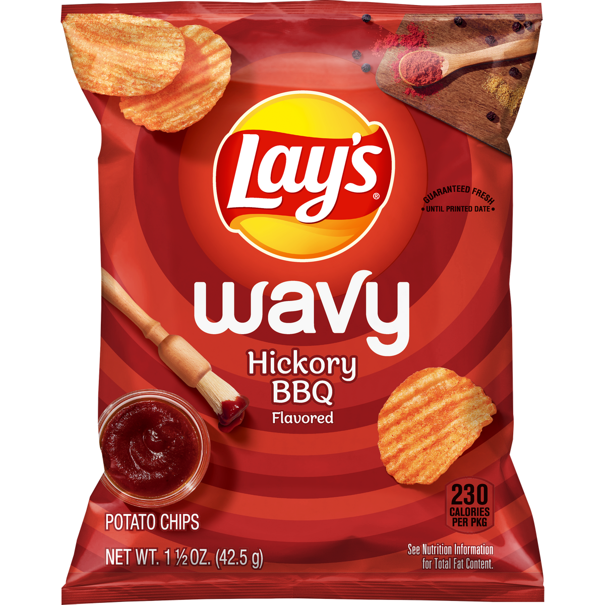 Lay’s Wavy Potato Chips, Hickory BBQ, 1.5 oz, 64 ct